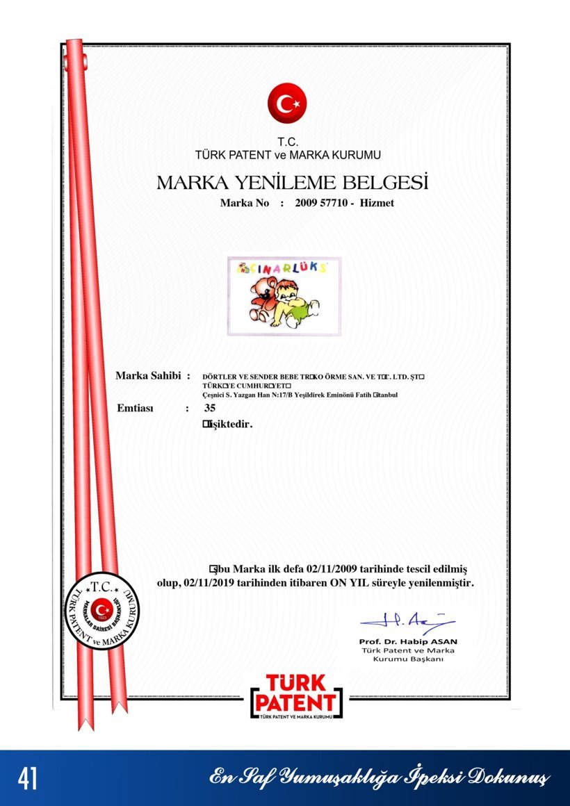 Çınarlüks marka yenileme belgesi